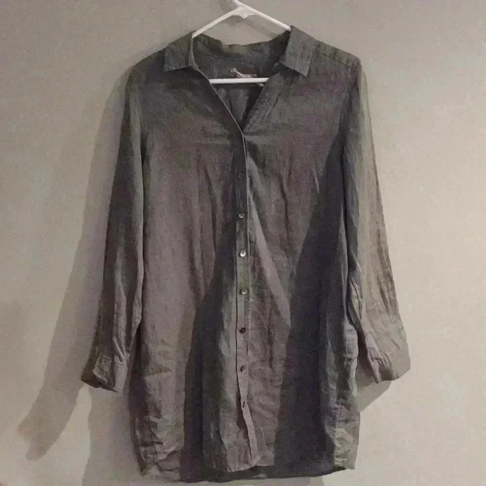NWOT J. Jill olive green‎ 100% linen long sleeve oversized button down wmns med